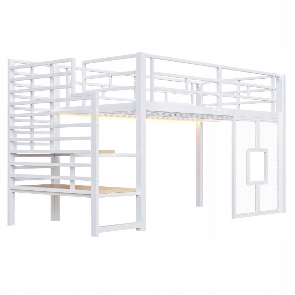 Letto a castello in metallo 90x200 - Xylo - Illuminazione LED, bianco