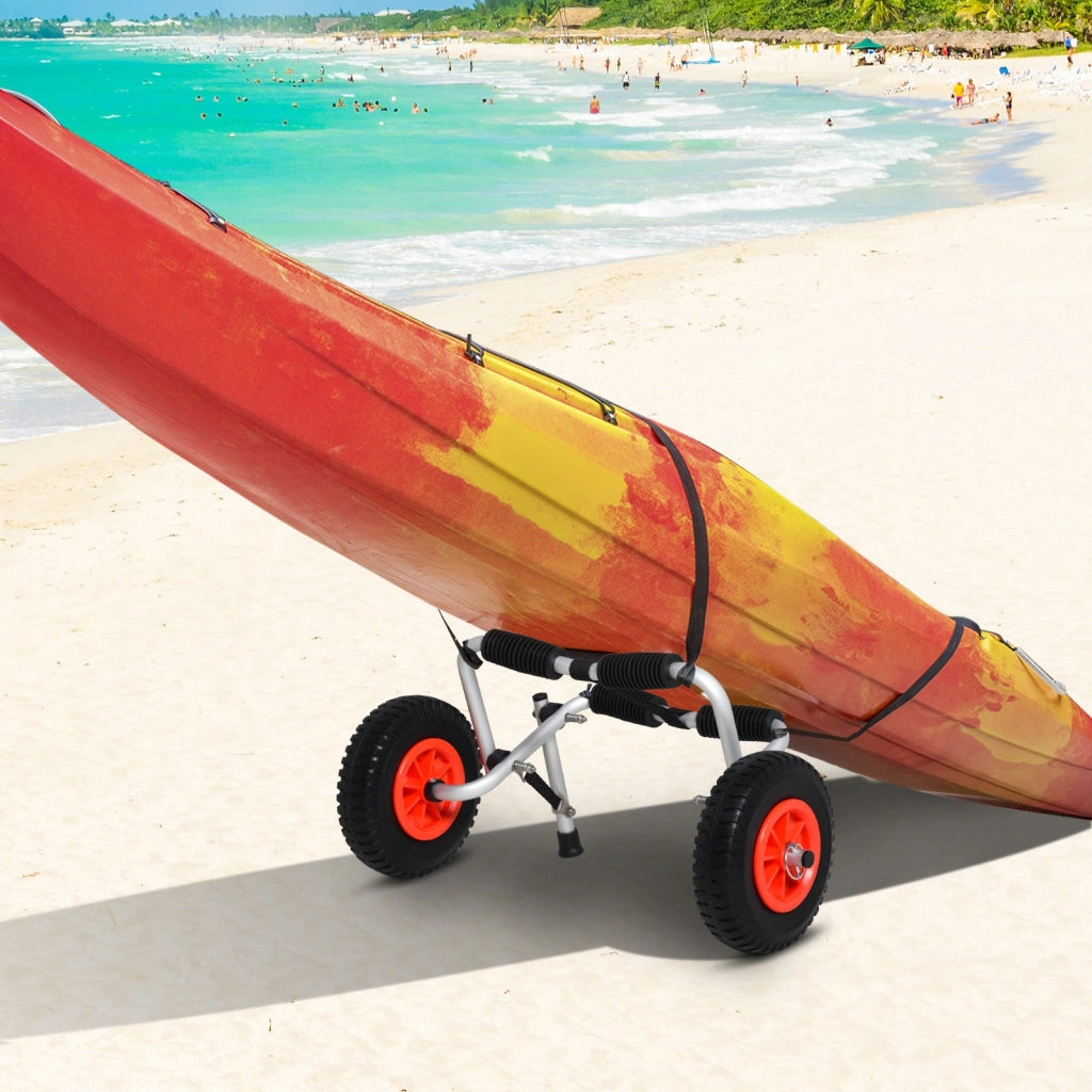 Carrello per Kayak e Canoa Pieghevole con Imbottiture Antiscivolo  in Alluminio Argento Nero e Rosso
