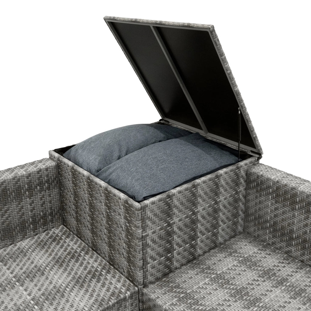 Set Divani Rattan Grigio 6 Pezzi con Cuscini, Tavolino e Baule 250L