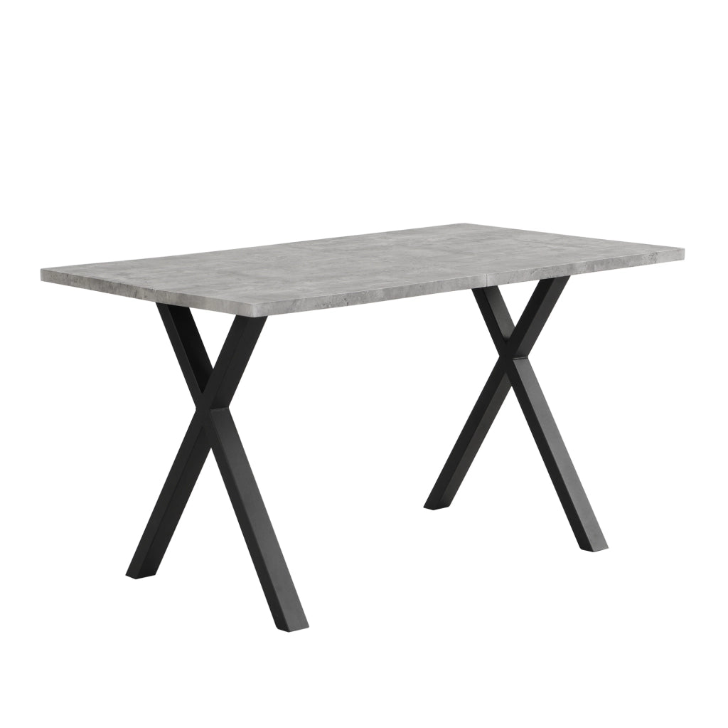 Tavolo moderno con gambe incrociate in MDF e metallo; effetto cemento grigio e nero