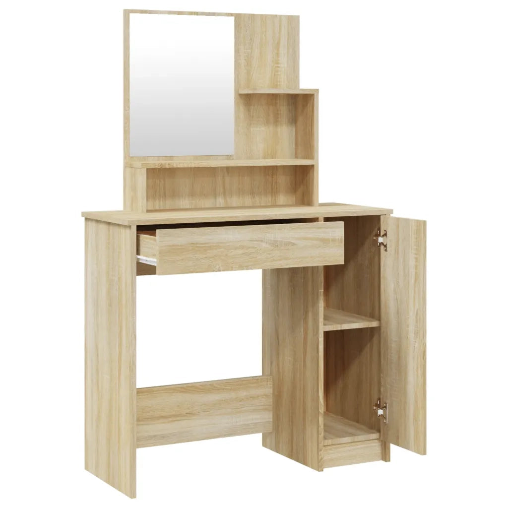 Toeletta | Tavolo da Trucco con Specchio Rovere Sonoma 86,5x35x136 cm
