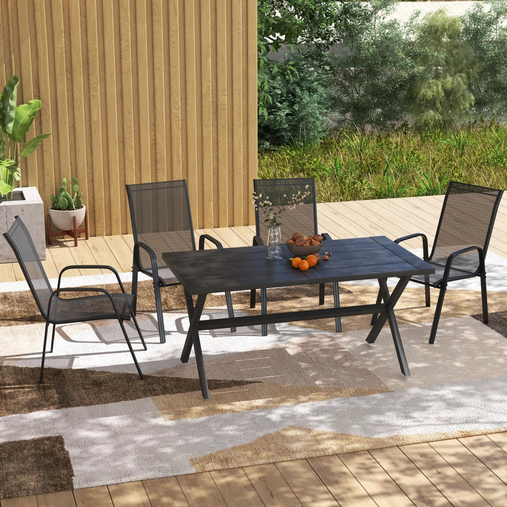 Sedia da Giardino Impilabile con Braccioli ¨C Zephmum ¨C Nero, Metallo e Tessuto a Rete