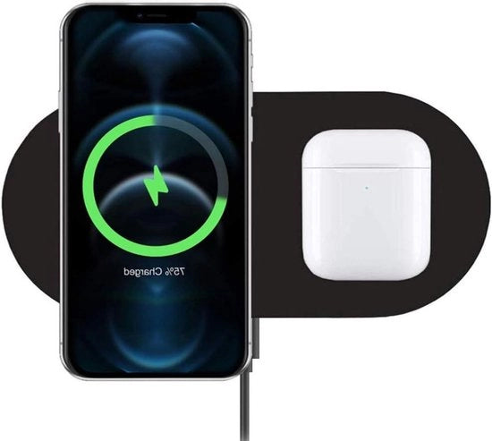 Caricatore Wireless Dual per iPhone Galaxy S21/S20 Note 10 AirPods Pro Galaxy Buds+ - Compatibile - Senza Alimentazione