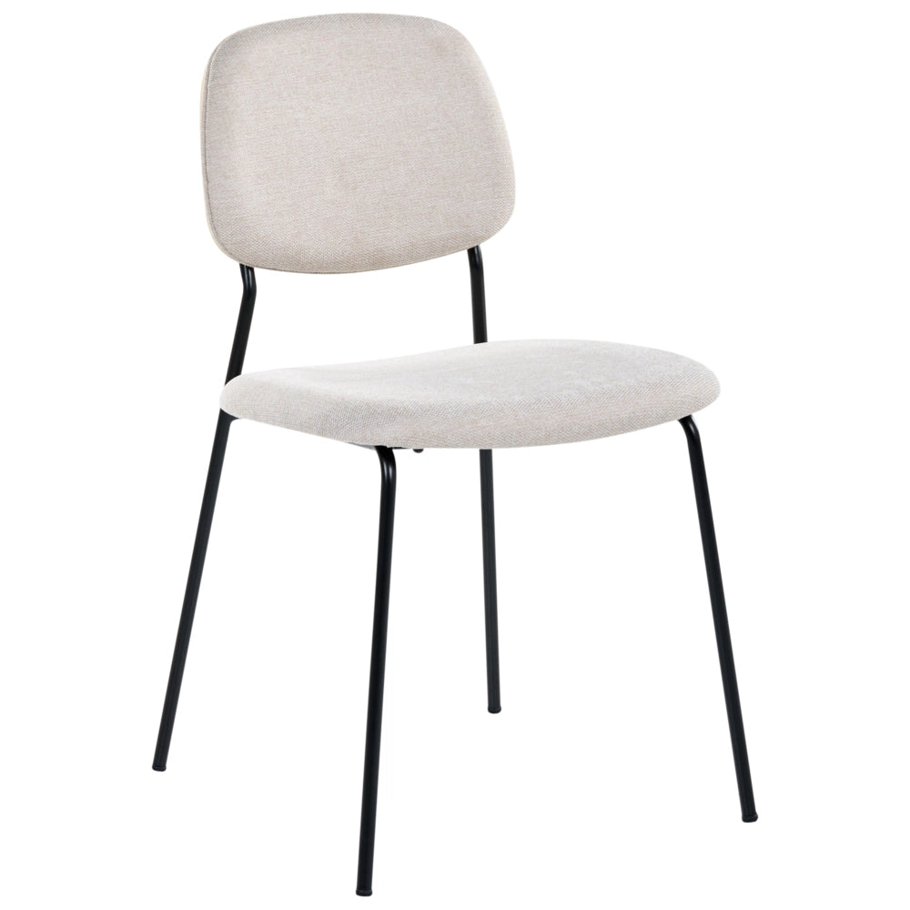 Set di 4 sedie da pranzo beige chiaro e nero con gambe in ferro e rivestimento in poliestere nero senza braccioli design moderno e minimalista