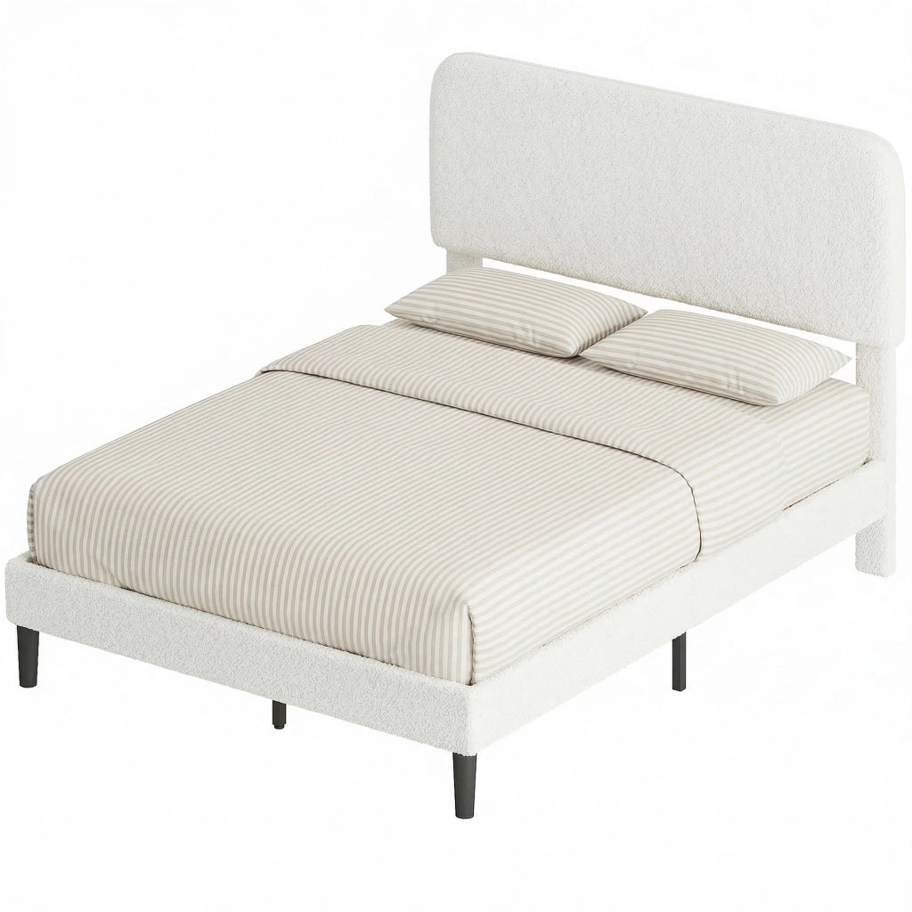 Letto Imbottito Matrimoniale 140x190 con Testiera Regolabile e Struttura in Metallo ¨C Minimal ¨C Bianco
