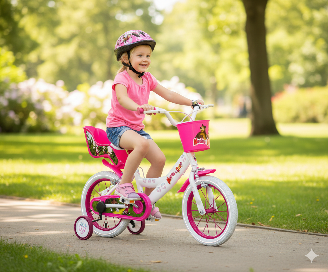 Bicicletta per Bambina 14” 2 Freni Masha e Orso Bianca