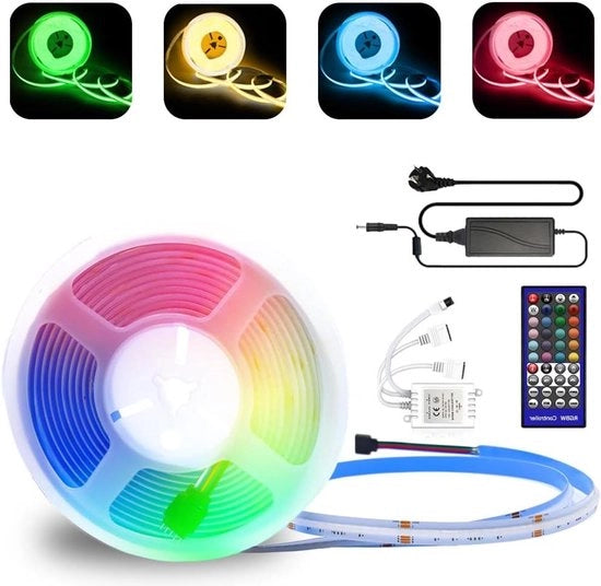Striscia LED RGB+caldo con 784 LED/m Dimmerabile 24V con telecomando e alimentatore per uso interno ed esterno - illuminazione DIY per cucina e camera da letto