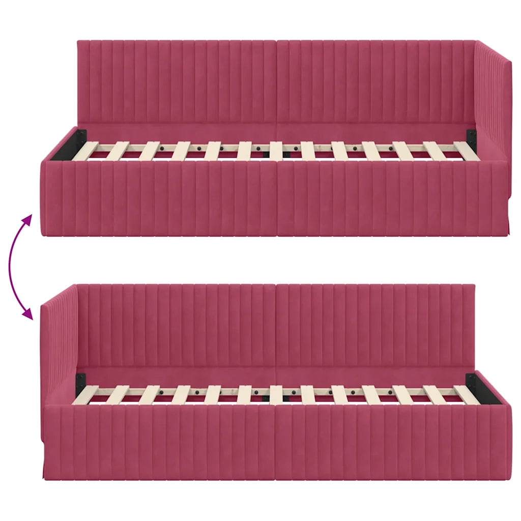 Cornice del letto ad angolo Rosso Vino 90 cm x 200 cm Velluto