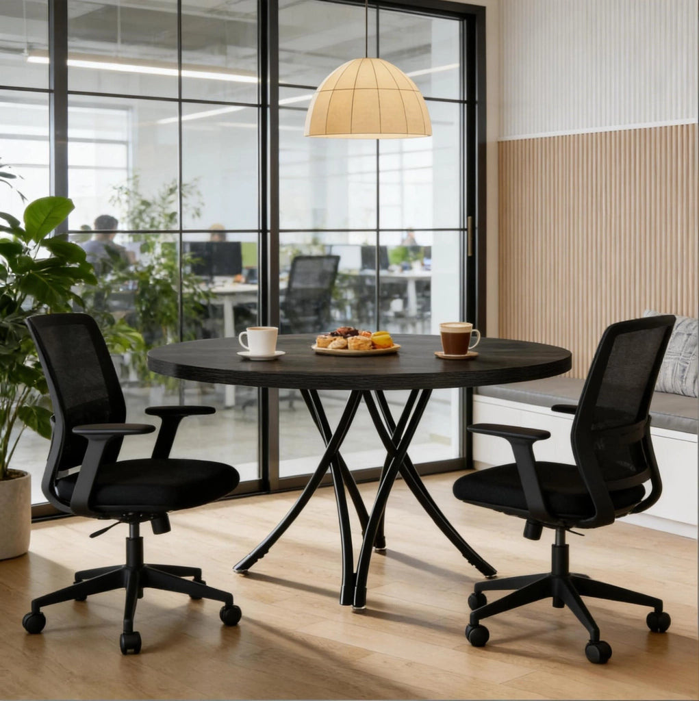 Tavolo da pranzo rotondo 120 cm nero con gambe a croce
