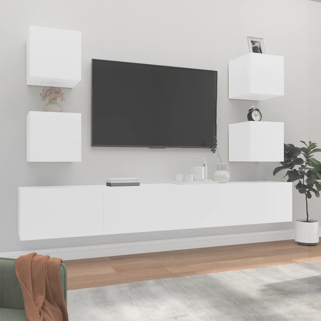 Set di Mobili Porta TV 6 pz-Set di 6 Credenza per TV Bianco in Legno Multistrato 280648