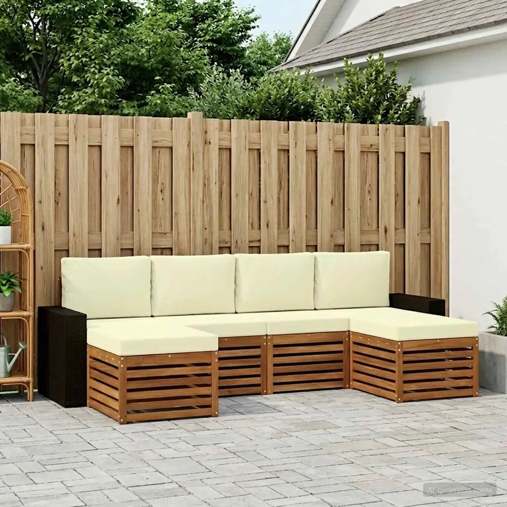 Set divani 6 pcs Naturale e Crema Legno di Acacia Massello 3384691