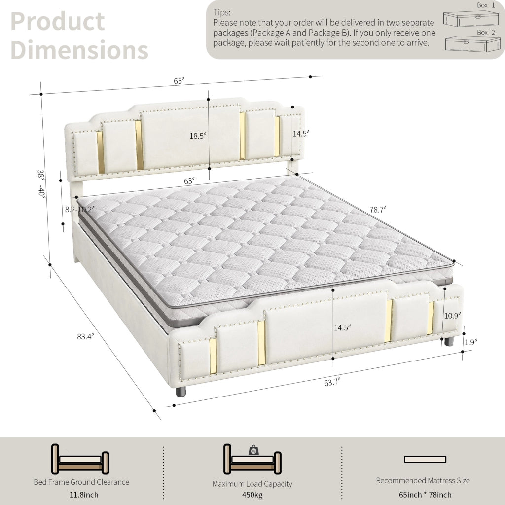 Letto con cassetti 160 × 200 cm con illuminazione LED a 7 colori, 4 cassetti, senza materasso, in velluto beige