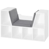 Libreria Panca 2 in 1, Design Contemporaneo, 6 Scomparti, 3 Cuscini Inclusi, 102L x 30l x 61H cm, Bianco e Grigio