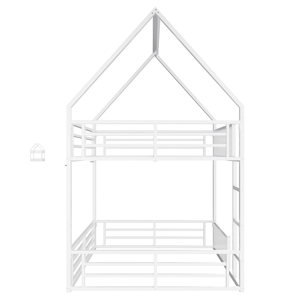 Letto a castello a casetta 140x200cm - Xylo - bianco, LED, sicuro