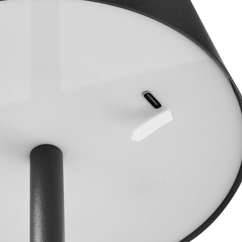 Lampada da tavolo wireless nero in metallo da interno ed esterno con porta USB C ricaricabile
