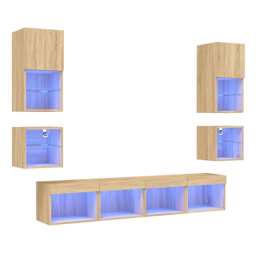 Mobile TV multimediale scaffale TV credenza mobile TV sala da pranzo soggiorno camera da letto con illuminazione a LED 8 pezzi legno ingegnerizzato rovere Sonoma marrone 02_0029481