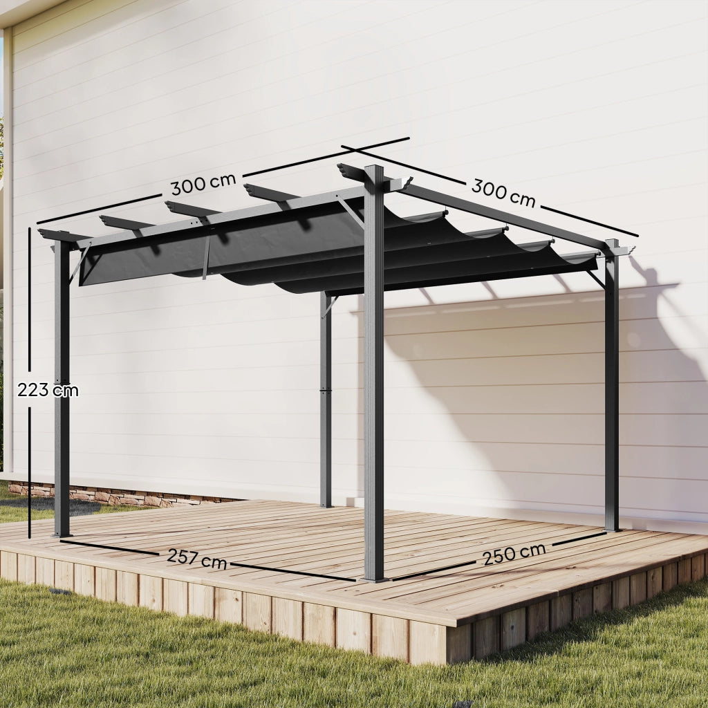 Pergola 3x3 m con tetto retrattile ¨C zephmum ¨C grigio scuro alluminio