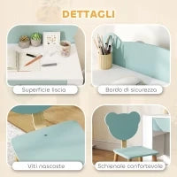 Set Scrivania per Bambini con Cassetto e Sedia con Schienale a Orsetto, Età 3-8 Anni, Verde