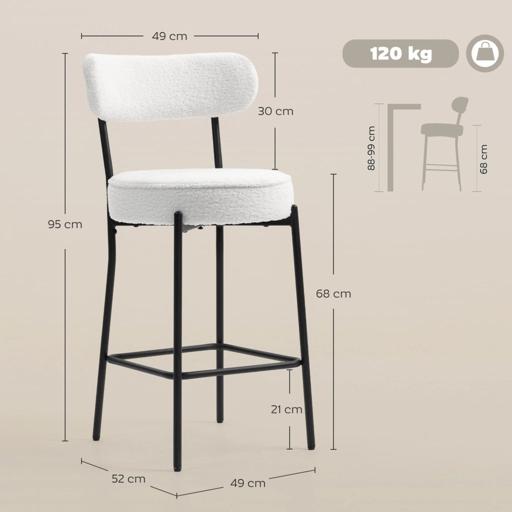 Sgabello da bar con schienale curvo e poggiapiedi ¨C zephmum ¨C 49x52x95 cm crema