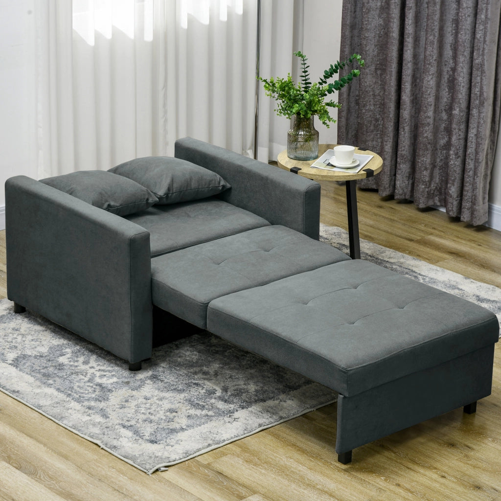 Poltrona Letto Singolo  100x98x88 cm con Vano Contenitore in Tessuto Effetto Velluto Grigio