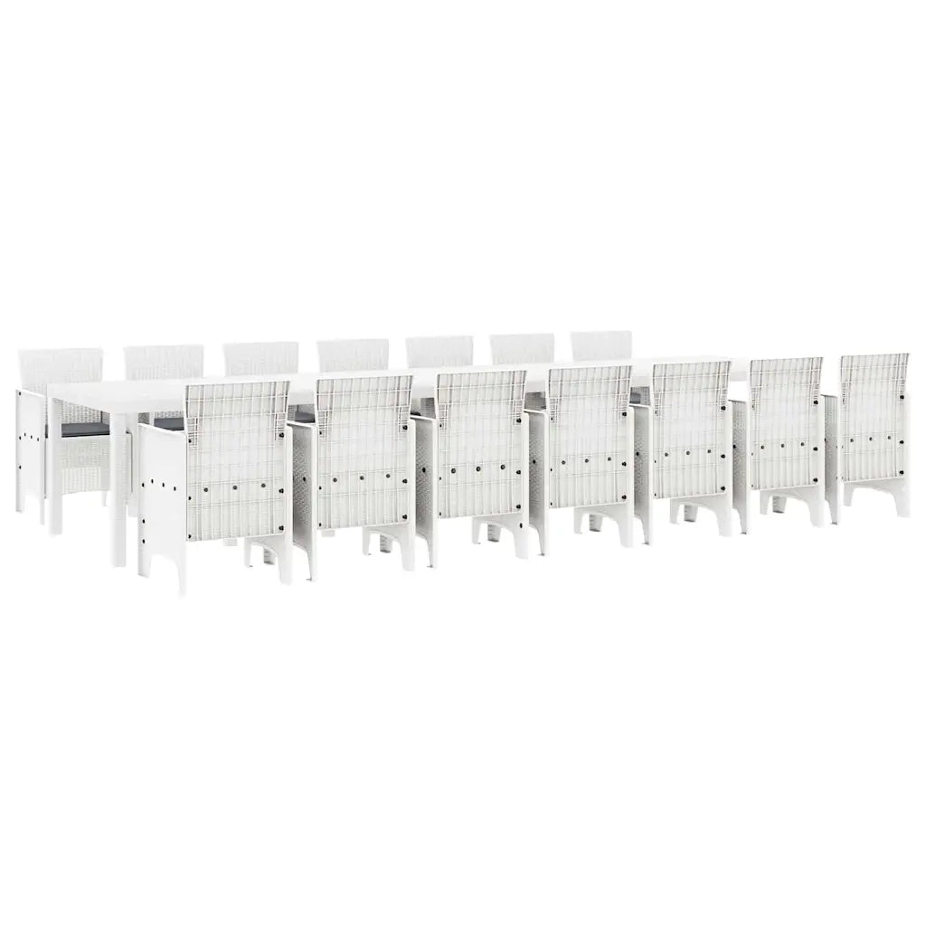 Set da pranzo da giardino con cuscini 15 pcs Bianco PP
