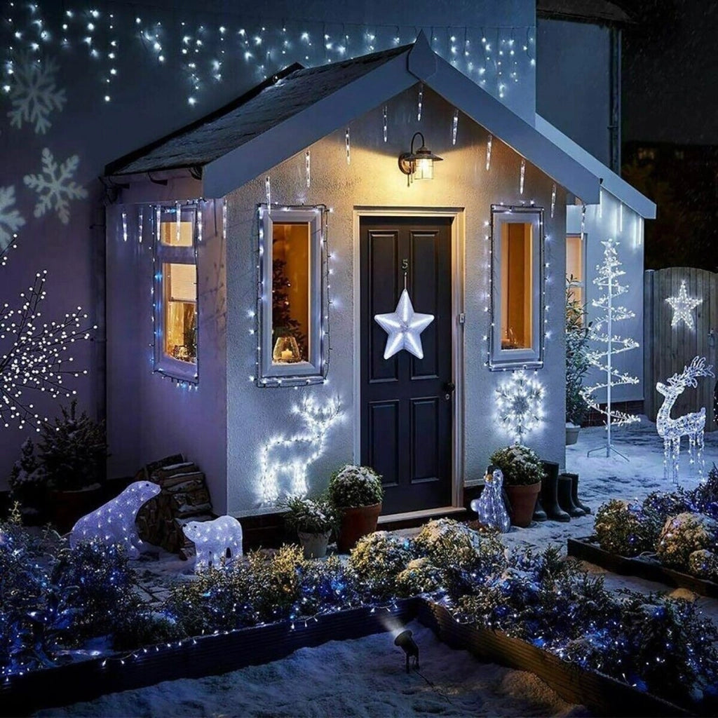 TENDA LUMINOSA ESTERNO 150 LED NATALE BIANCO FREDDO FISSO INTERMITTENTE 5 METRI