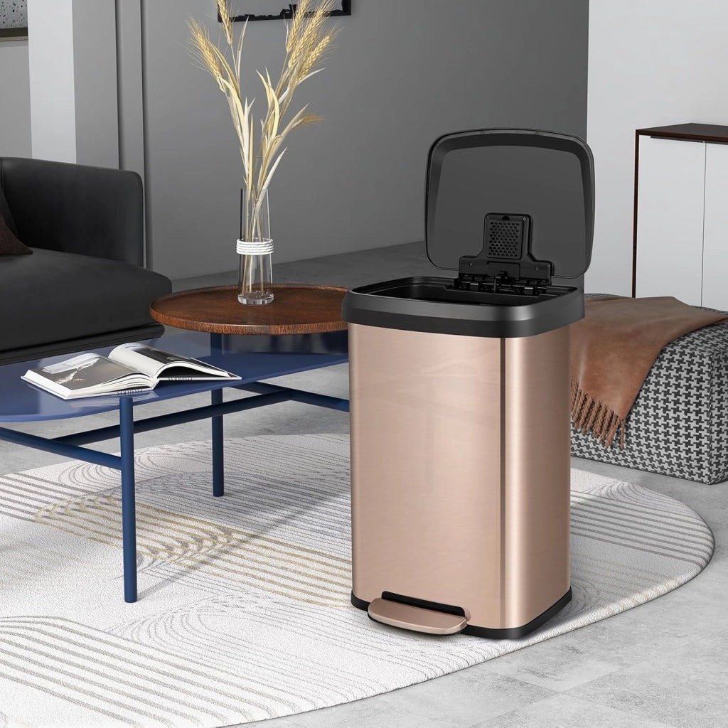 Pattumiera da Cucina da 50 L, con Coperchio e Pedale, in Acciaio Inox e Plastica, con Scomparto per Deodorazione, 41 x 39 x 61 cm (Rosa Dorato, 50L)