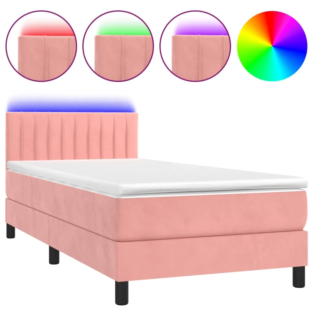 Letto a Molle con Materasso e LED-Struttura Letto con Materasso Rosa 90x190 cm in Velluto 755919