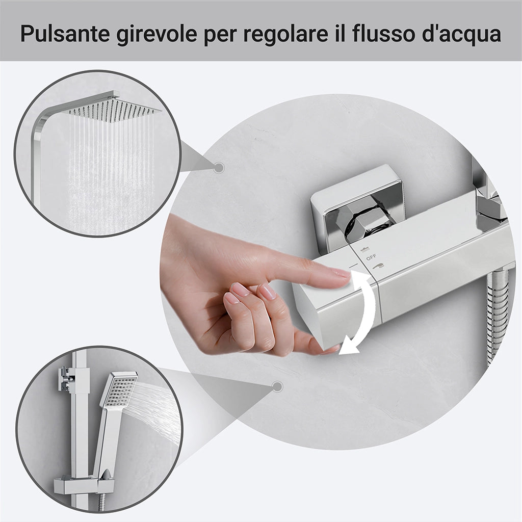 AICA Colonna Doccia con Miscelatore Termostatico, Set Doccia con Soffione 20x20cm e 40x280mm Rubinetto Cromo
