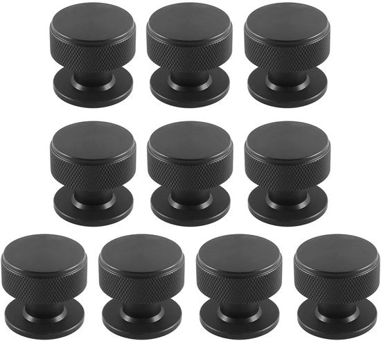 Set di maniglie a pomo di 10 - Nero opaco - Alluminio - Rond - Altezza 30 mm - Diametro del pomolo 33 mm - Duraturo e facile da installare - Maniglie per mobili
