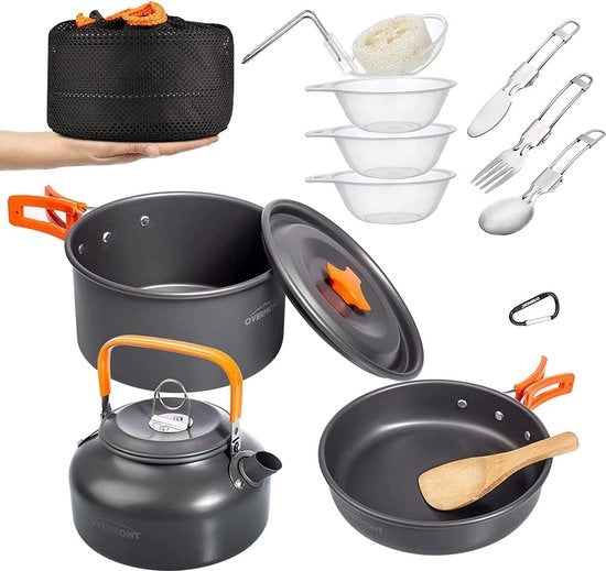 Set da cucina per campeggio in alluminio con pentola e coperchio per uso esterno e all'aperto