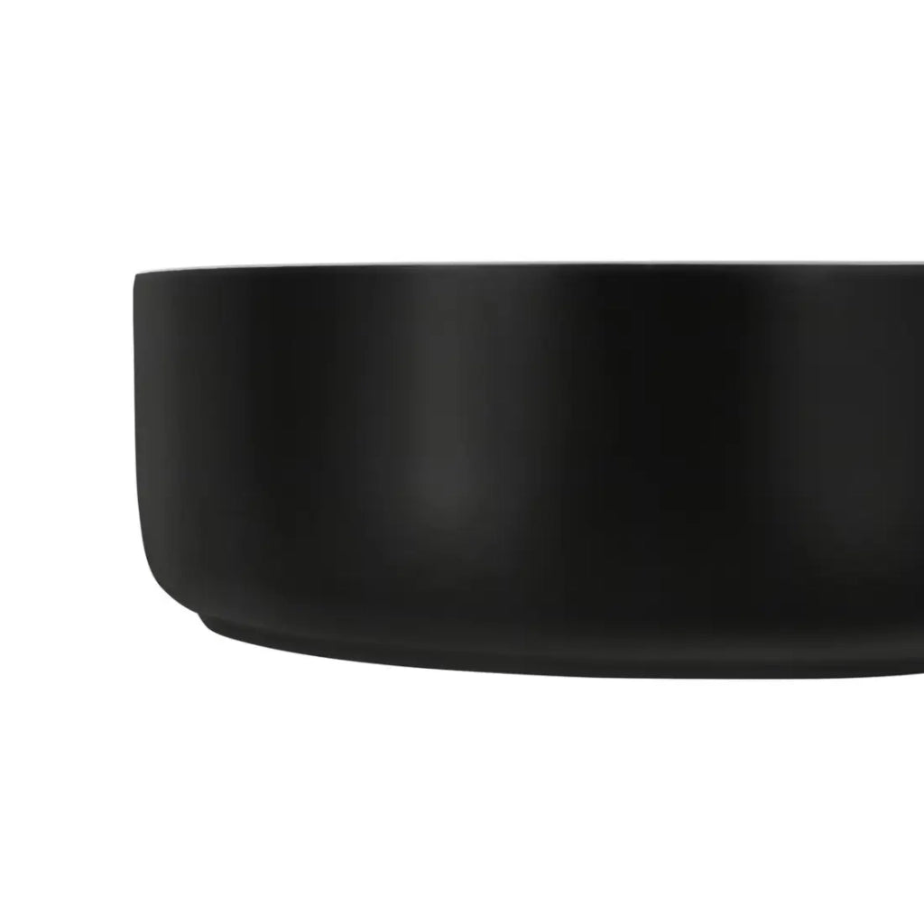 Lavabo da appoggio rotondo 36 cm bicolore nero opaco e bianco opaco in ceramica con piletta clic-clac