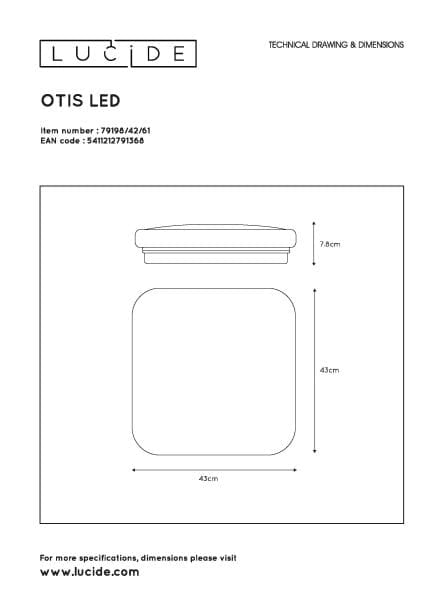 Plafoniera LED Lucide OTIS 42W 3000K bianca 43cm quadrata