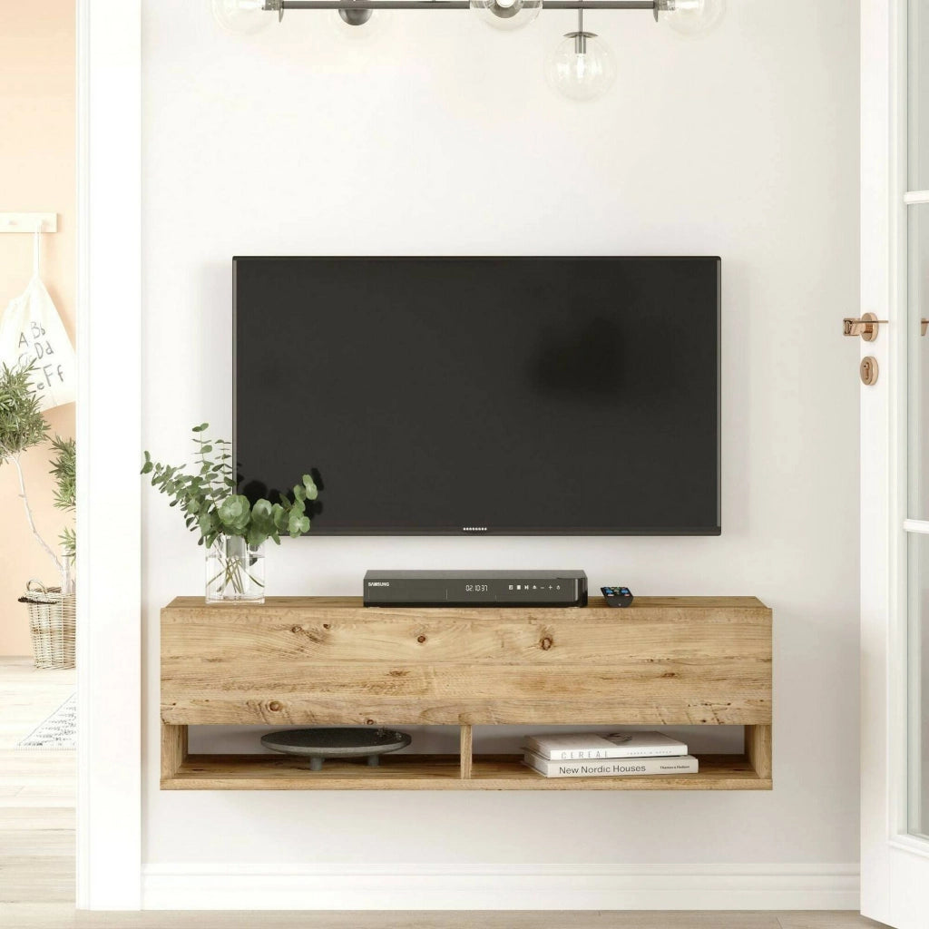 Mobile porta TV Iva, Credenza da soggiorno, Armadio basso per TV, Base parete attrezzata, 100x32h29 cm, Quercia