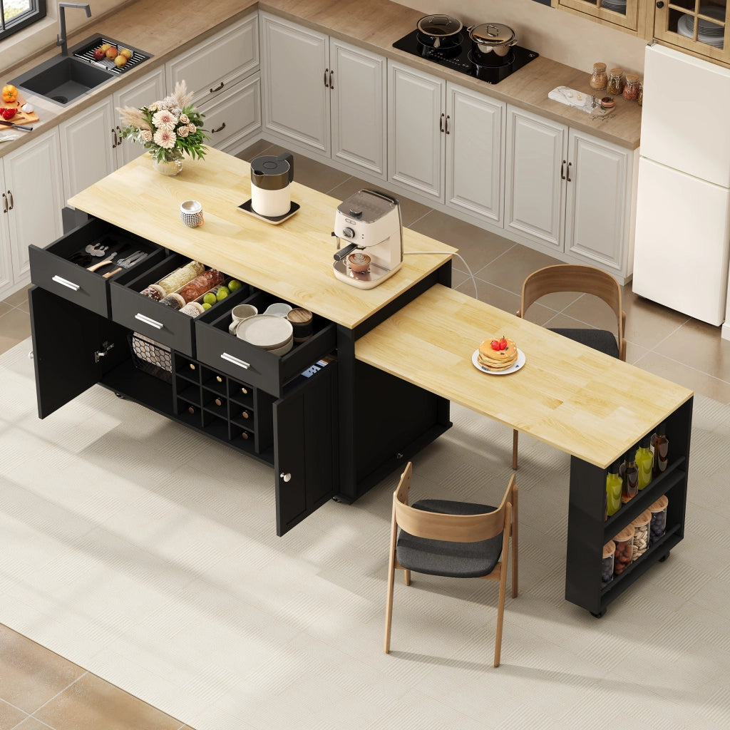 CUCINA Isola con piano estraibile 136(223)x50x93 cm MDF Nero/Naturale
