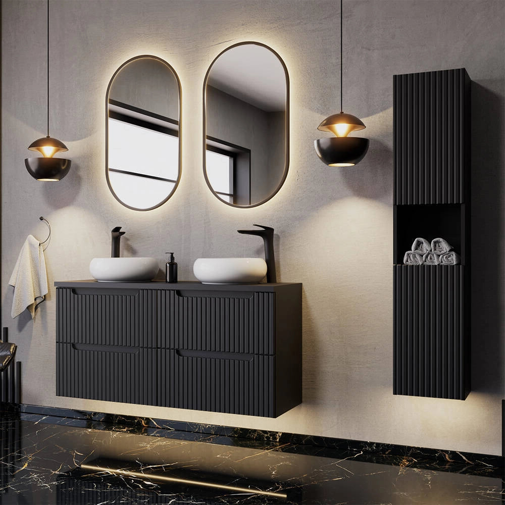 Mobile Sottolavabo Doppio da Parete NEWPORT con 4 Cassetti 120 x 60 x 40 cm - Nero [en.casa]