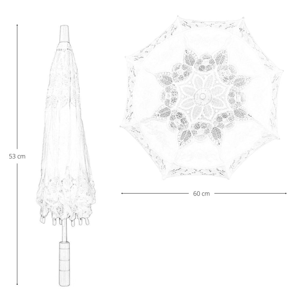 5 Mini-Ombrelli Wedding in Legno con Pizzo Bianco Ricamato 53 x h 60 cm