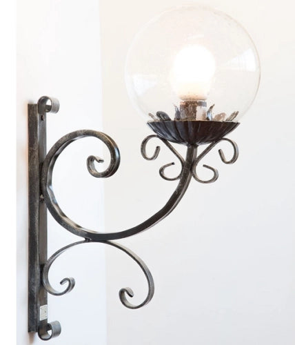 LANTERNA APPLIQUE LAMPADA SFERA D.20 FERRO BATTUTO CRUCCOLINI ASCENDENTE