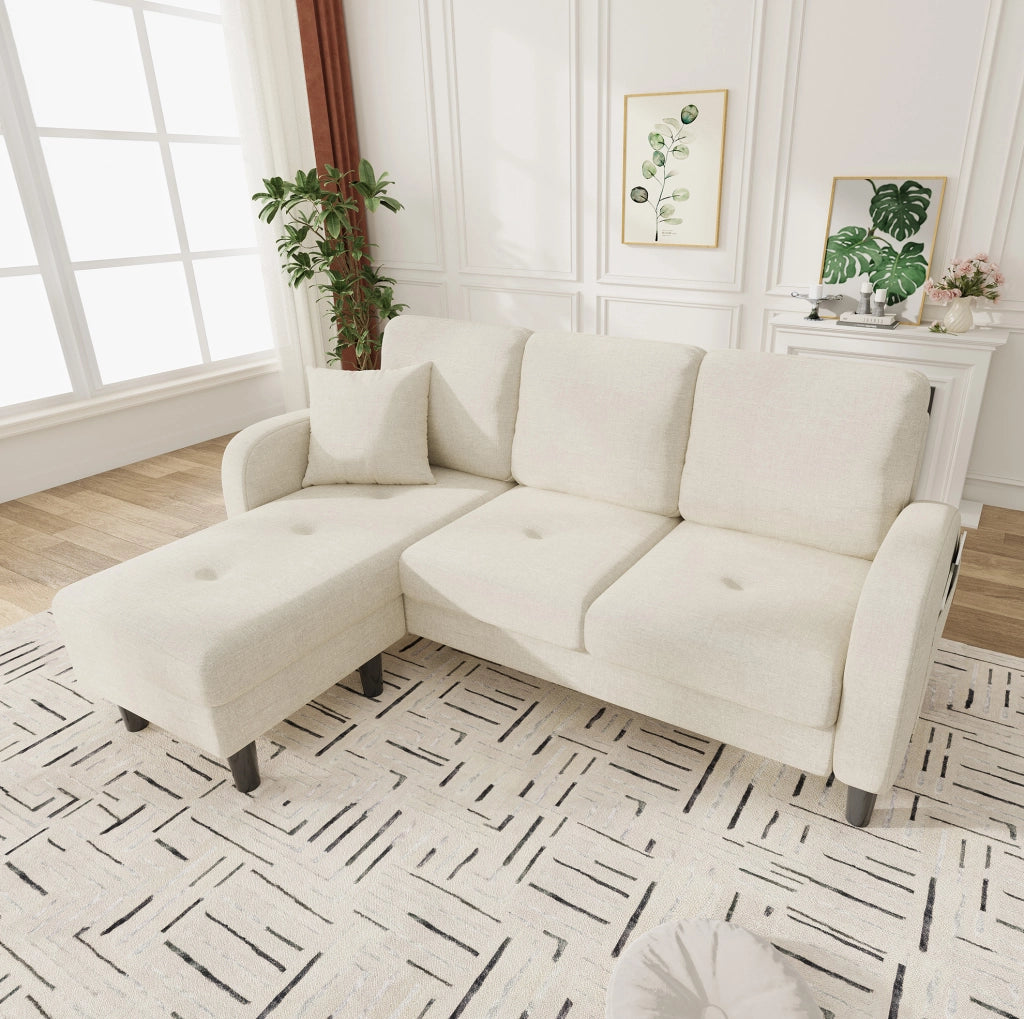 Divano angolare modulare 3 posti con chaise longue beige chiaro