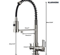 Bernd | Rubinetto da cucina a osmosi a molla a 3 vie argento Rubinetto con filtro in acciaio inossidabile spazzolato | Miscelatore da ristorante