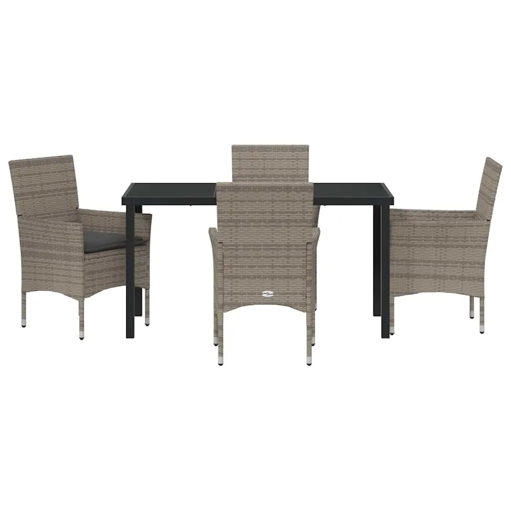 Set da Pranzo per Giardino con cuscino 5 pcs Grigio polyrattan