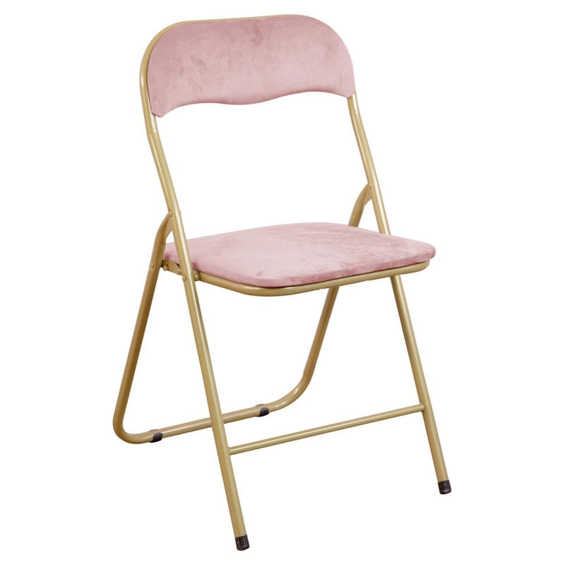 Set di 6 Sedie Pieghevole Cynthia In Velluto Rosa E Struttura Oro