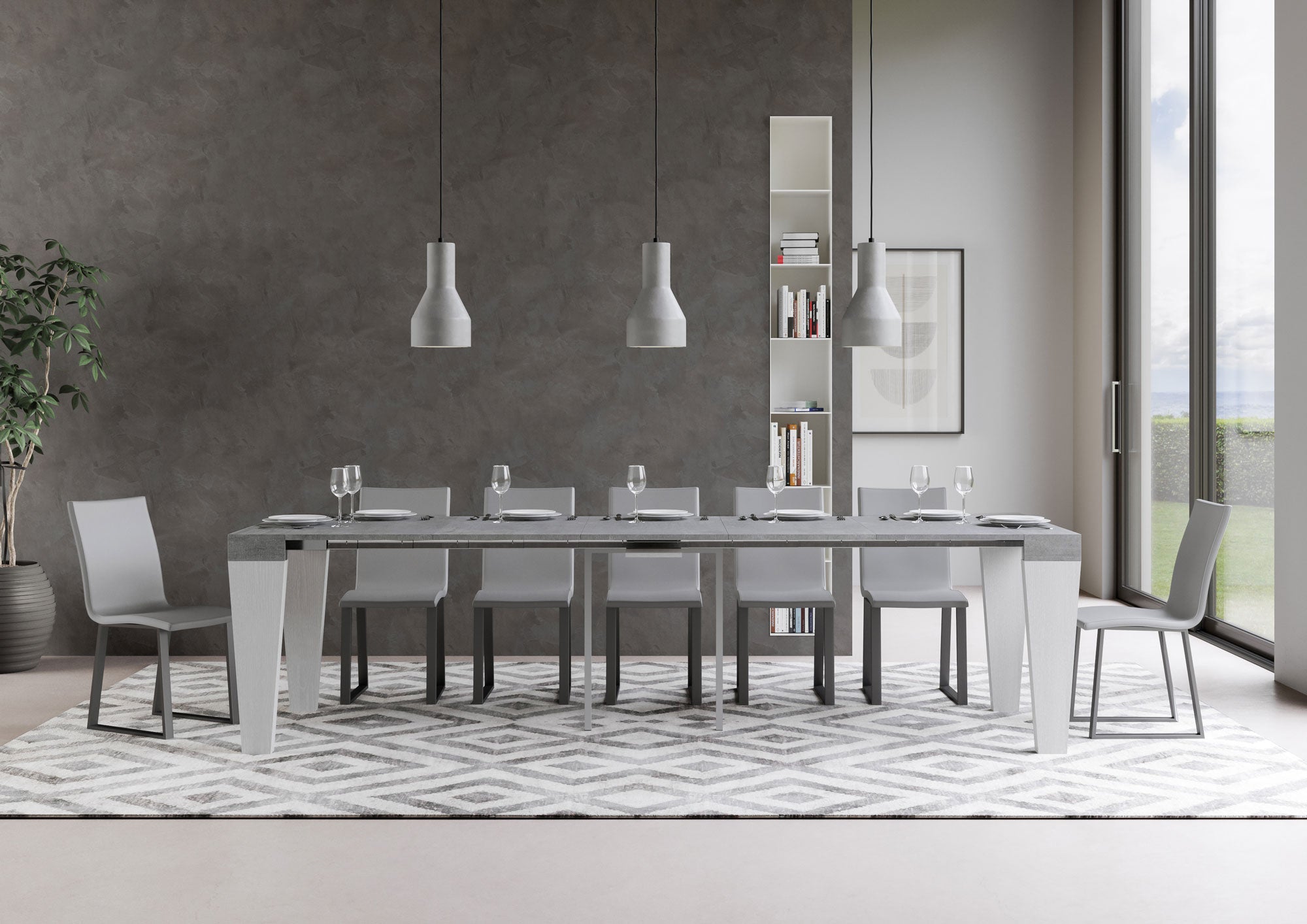 Consolle Allungabile 90-300x40x77 cm in Nobilitato Grigio e Bianco