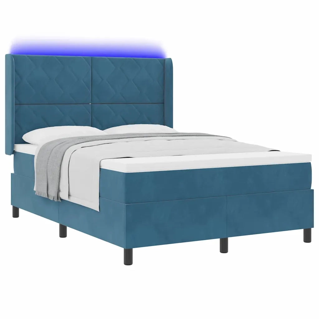 Letto con Box Springs LED e Materasso Blu 140 x 190 cm Velluto 3343920