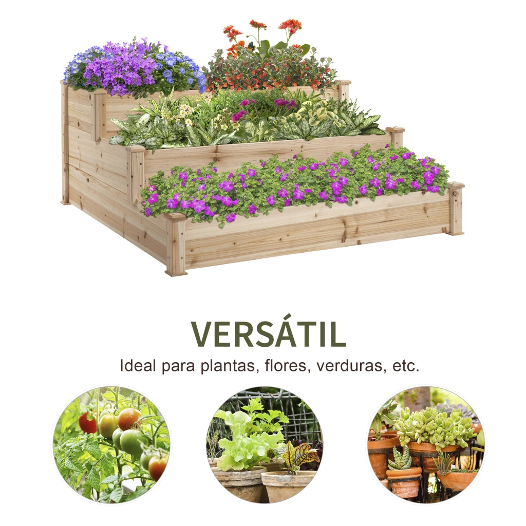 Fioriera Giardino Legno 3 Livelli Scala ¨C zephmum ¨C 120x120x56 cm Naturale