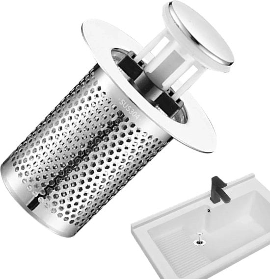 Due accessori per filtro di scarico in acciaio inossidabile, filtro di scarico pop-up, due plugghe per scarico.