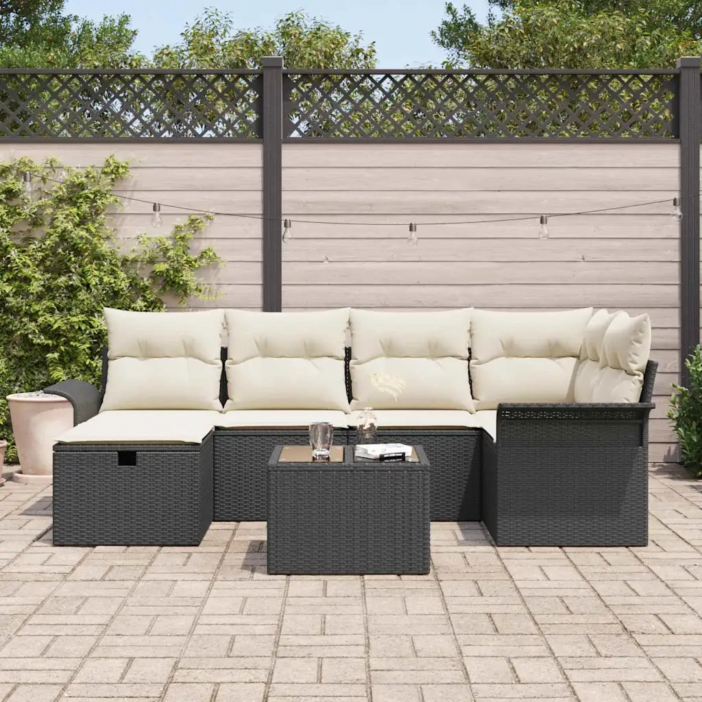 Set Divano da Giardino con cuscino 7 pcs Poly Rattan
