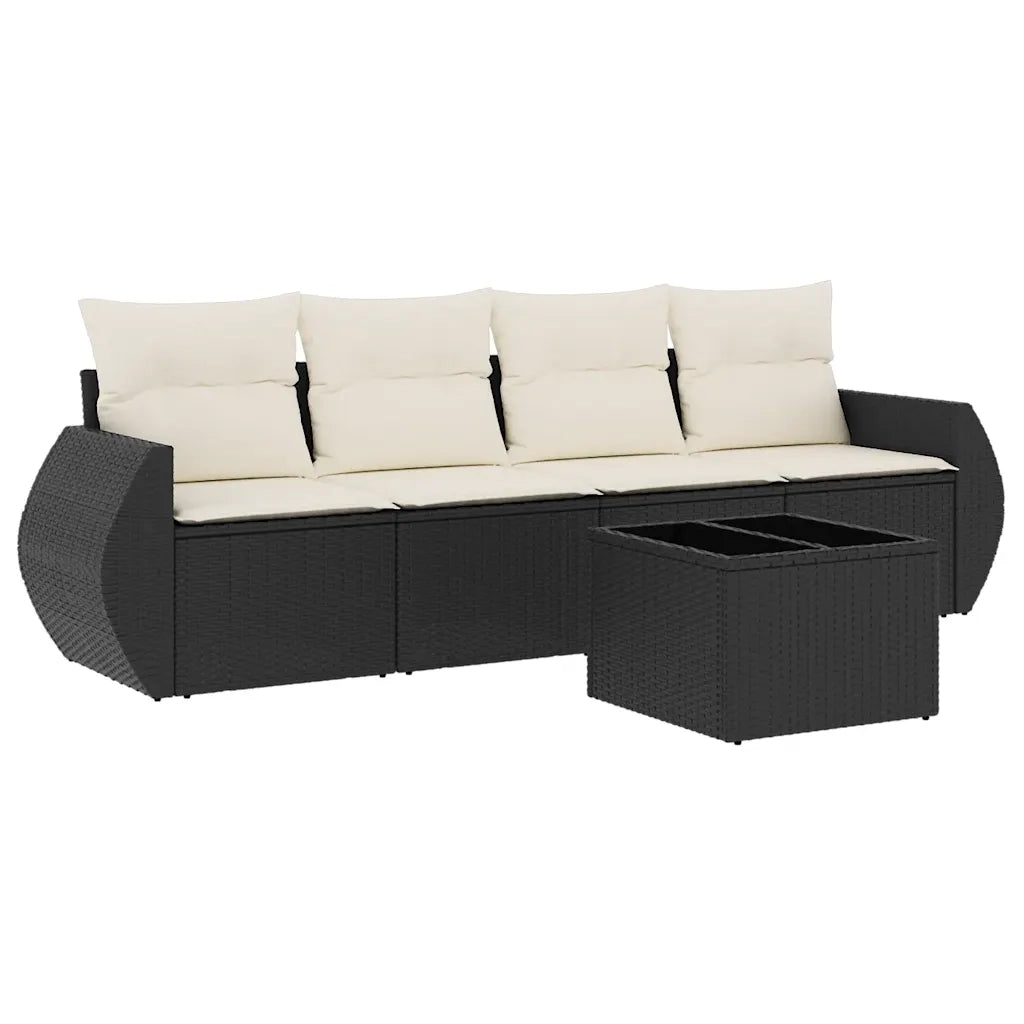 Set Divani da Giardino 5 pz | Set Salotto da Giardino con Cuscini in Polyrattan Nero