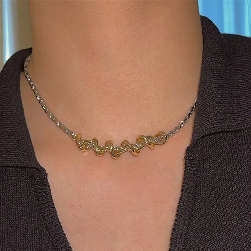 Collana vintage intrecciata in oro e argento, regalo di Natale o compleanno.