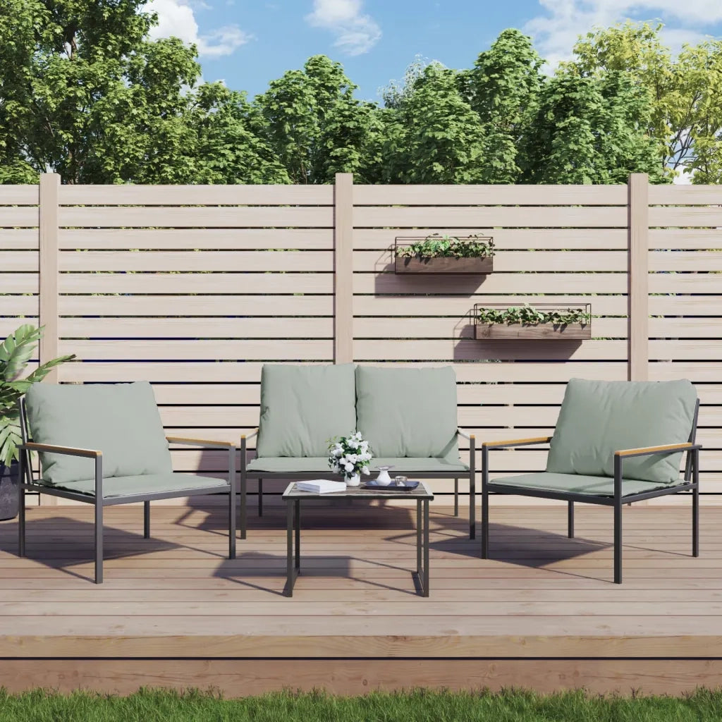 Set Salotto da Giardino 4 pz | Set di Mobili da Esterno con Cuscini in Acciaio Antracite